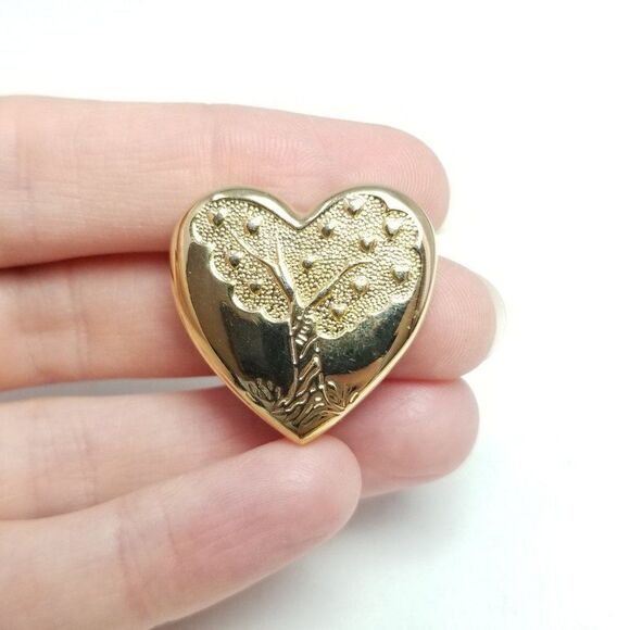 Vintage Heart Shape Tree Design Brooch, Gold Tone Setting, The Variety Club - Picture 1 of 6